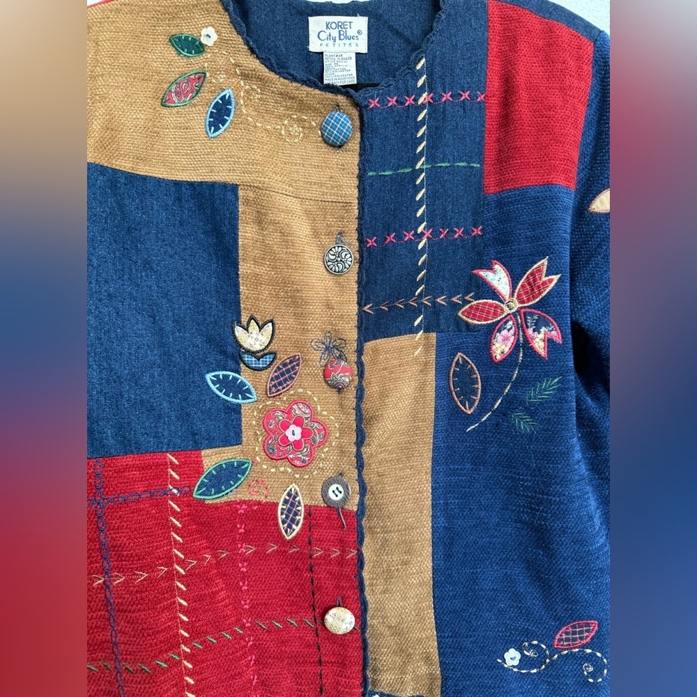 Vintage Jacket with Flowers Patches size PM - Picture 4 of 8